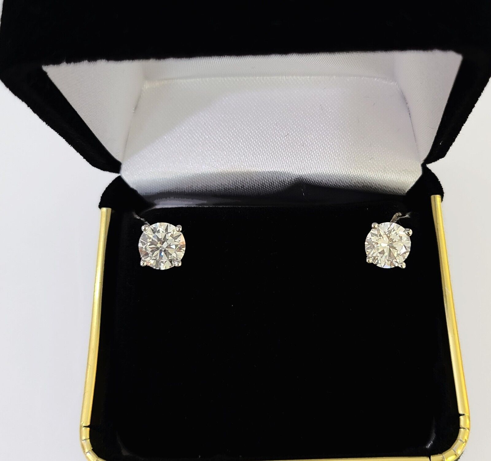 14k White gold Round Earrings Diamond screw - back Lab Created Women Men Studs - GoldenlinQ